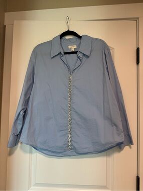 On 34th Light Blue Beaded Blouse